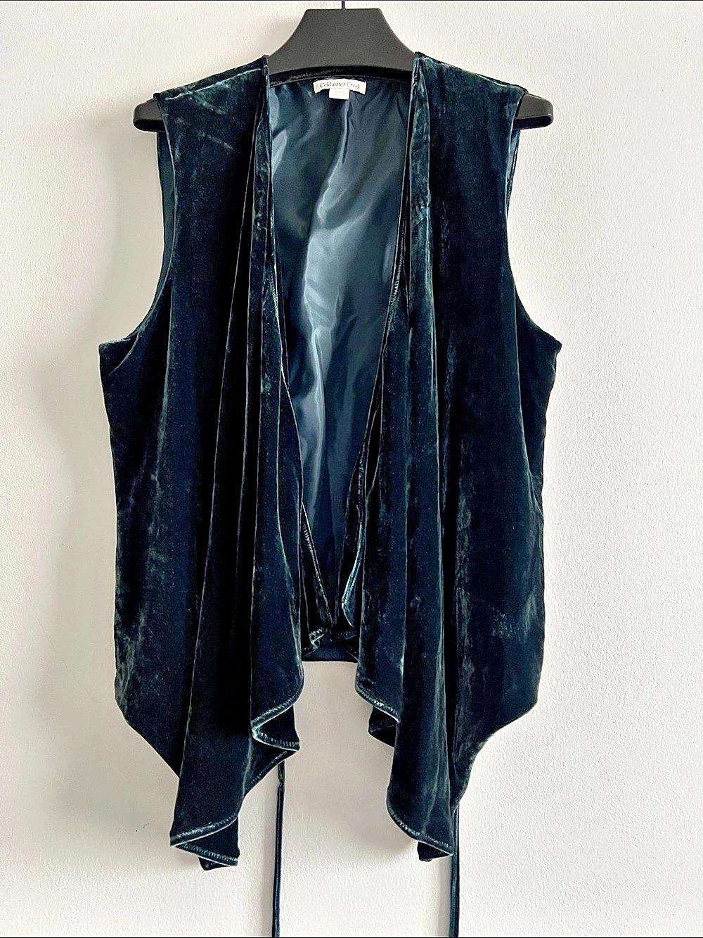 Coldwater Creek Silk Blend Velvet Waterfall Vest Black size L(14-16)